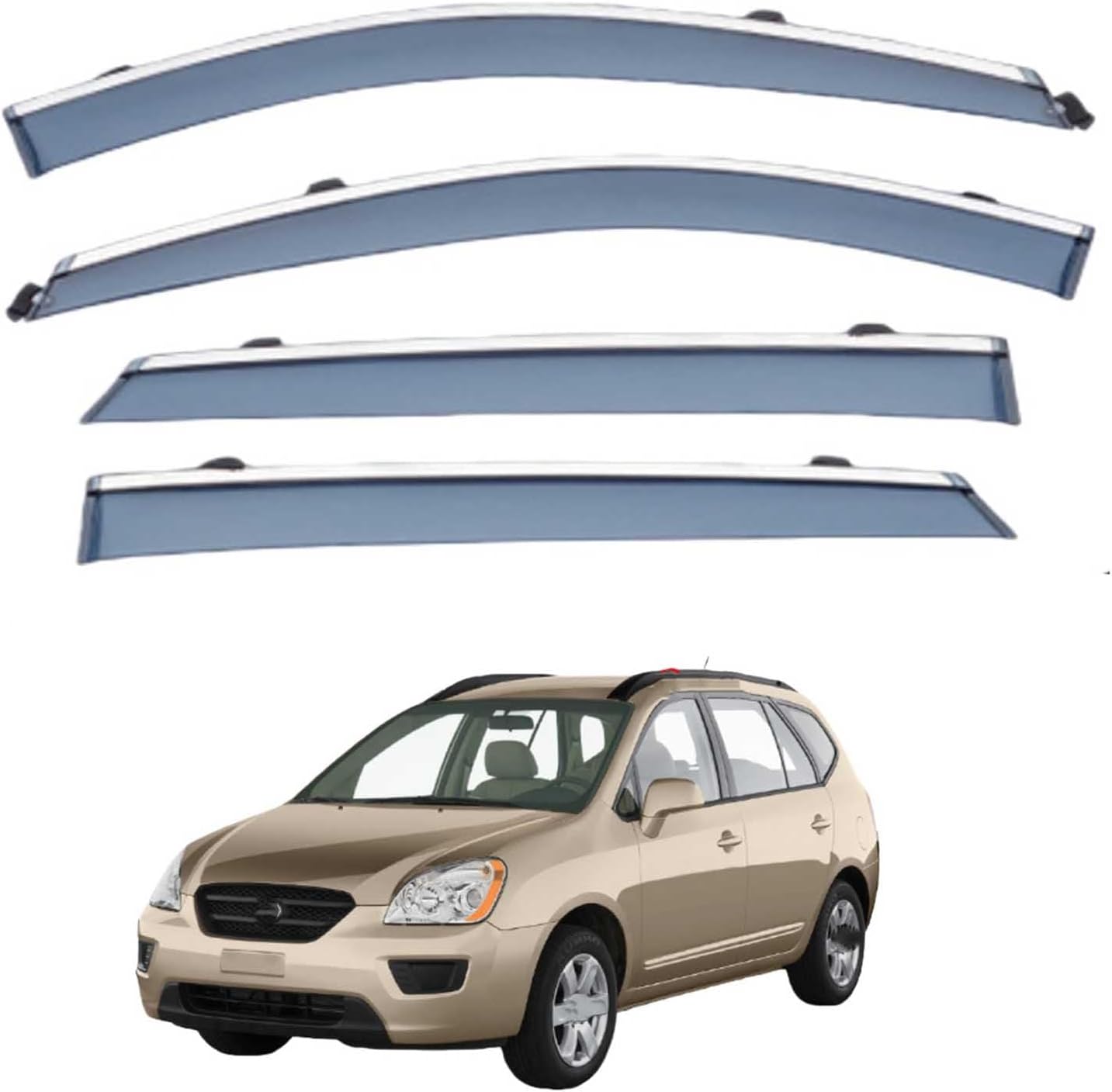 Window Deflectors for Kia Carens MK2-UN 2007-2012, Sun Rain Guard Window Visors Vent Shades with Bright Stripes Car Accessories
