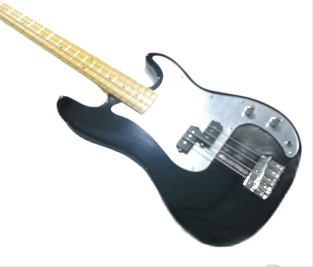 Custom Magic Black Color Precision Bass, Solid Body With Silver Mirror Pickguard, 4 Strings