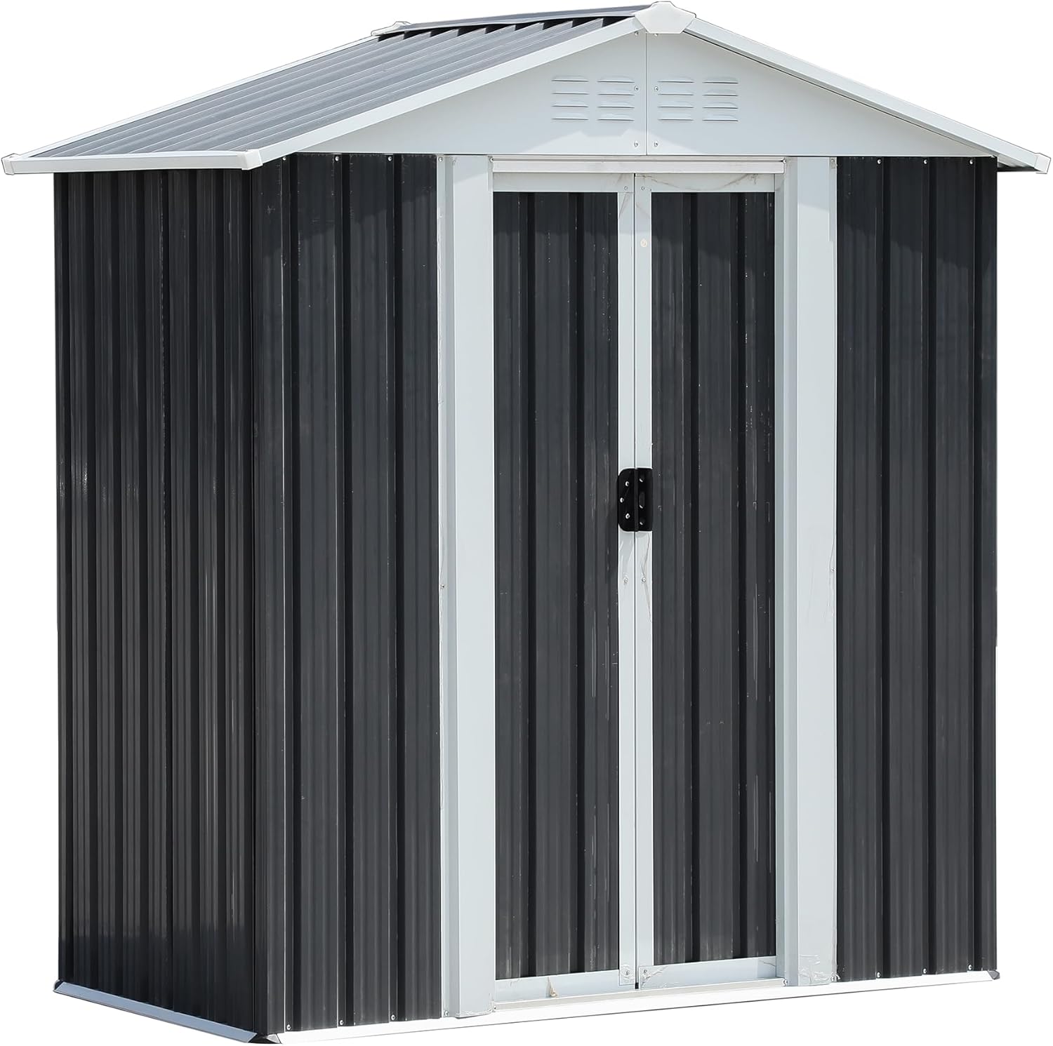 5FTx3FT Apex Roof Metal Garden Shed – Durable Galvanized Steel & Aluminum Construction, Waterproof, Rust-Resistant, Lockable Storage for Tools, Pet House, Outdoor Gear – Easy Assembly