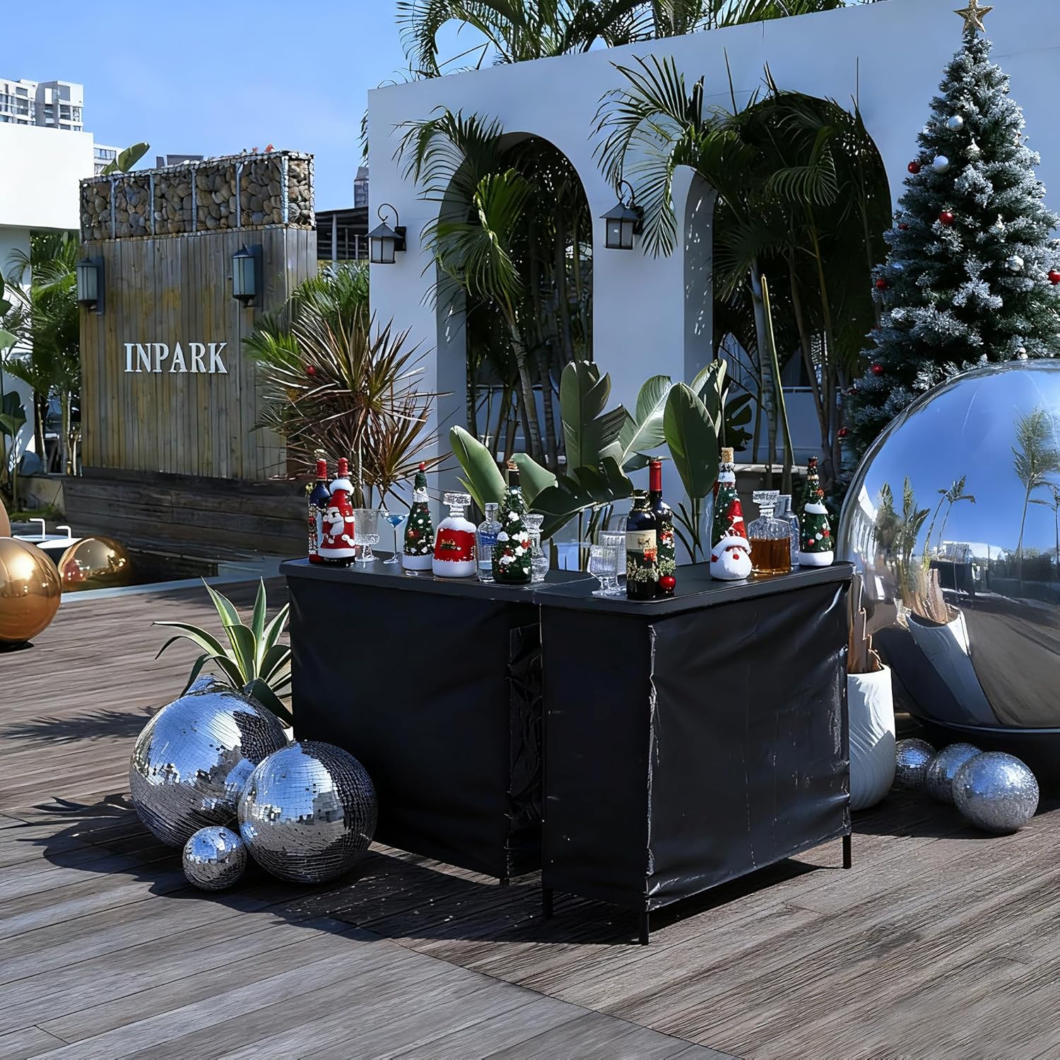 EZ GO 2 Pcs Portable Bar Table Folding Pop up Bar Mobile Bartending Station with Carry Bag Black Skirt for Wedding Camping Tradeshow Tailgate Party Events Outdoor 39