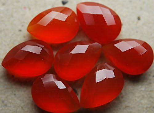 5 matched pair, quality, red orange chalcedony faceted pear shape briolettes 16x10mm