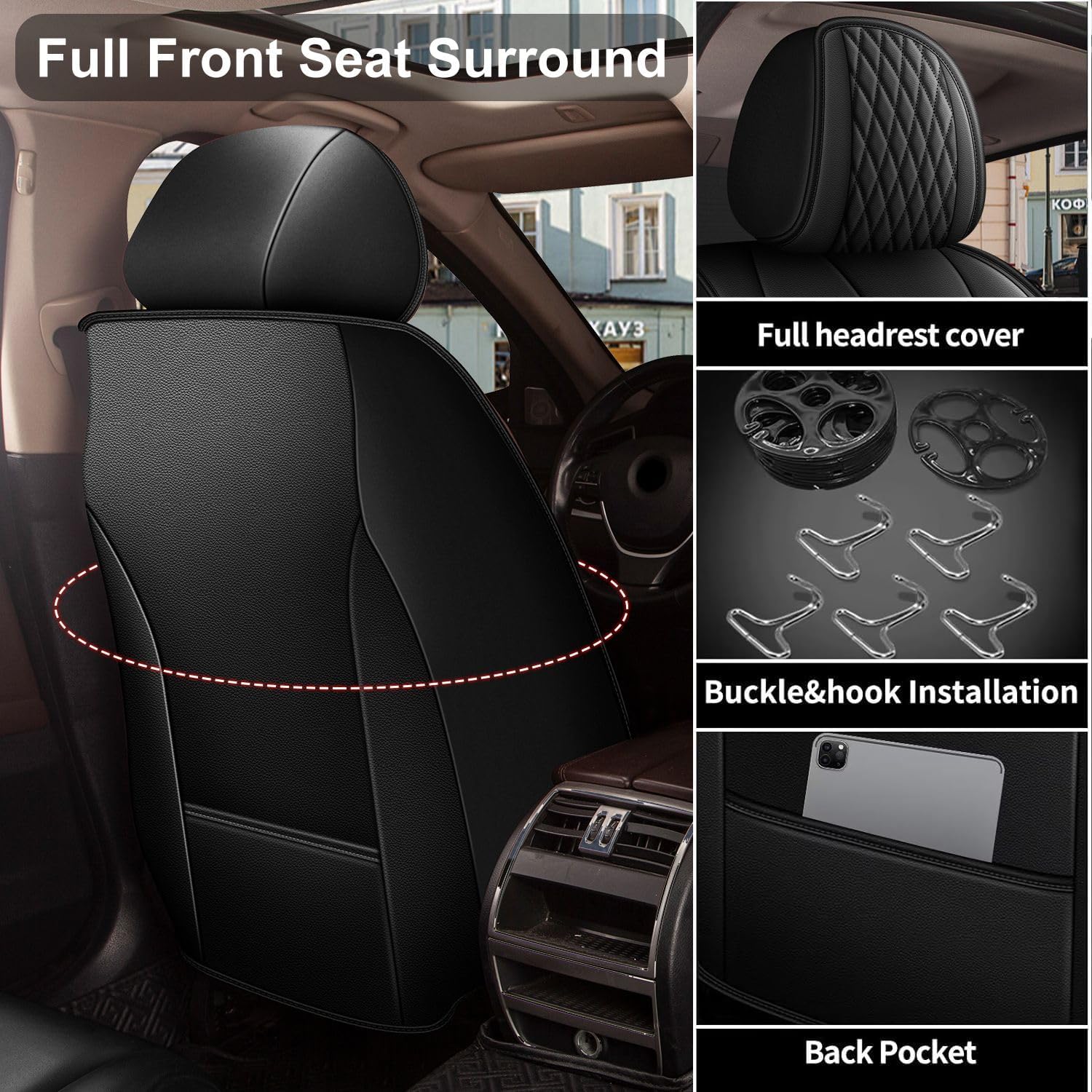 Car Seat Covers Full Set Fit for Ford Bronco Sport 2021-2025 2026: 5 Seat Auto Interior Accessories, Waterproof Faux Leather Vehical Car Seat Cushions Cover（Black