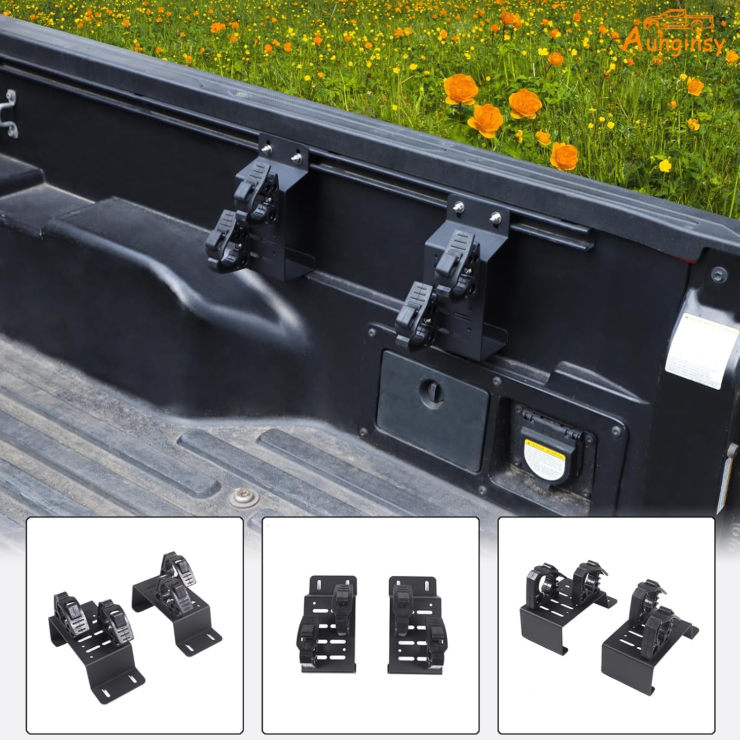 Aunginsy Bed Rail Mount Brackets Compatible with Toyota Tacoma 2016-2023 Truck Bed Rail Track System Bed Rail Modular Accessory Mount for Shovels, Recovery Boards, Fuel Cans & Other Accessories