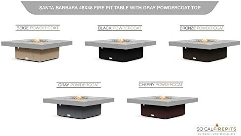 COOKE Santa Barbara 40 x 40 Square Fire Pit Table - Grey Powdercoat Aluminum Top - Natural Gas (Beige Powdercoat Base)