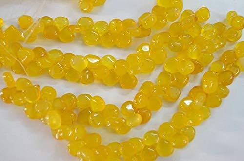 13 inch natural beads strand of 8-12mm smooth heart yellow chalcedony gemstone beads for DIY jewelry - necklace, bracelet, earring, ring.