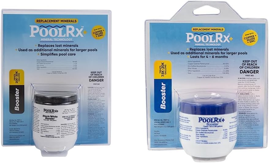 Pool RX 332066 PoolRX+ Booster Black Swimming Pool Algaecide, Single Unit & 332001 PoolRX+ Booster Blue Swimming Pool Algaecide, Single Unit