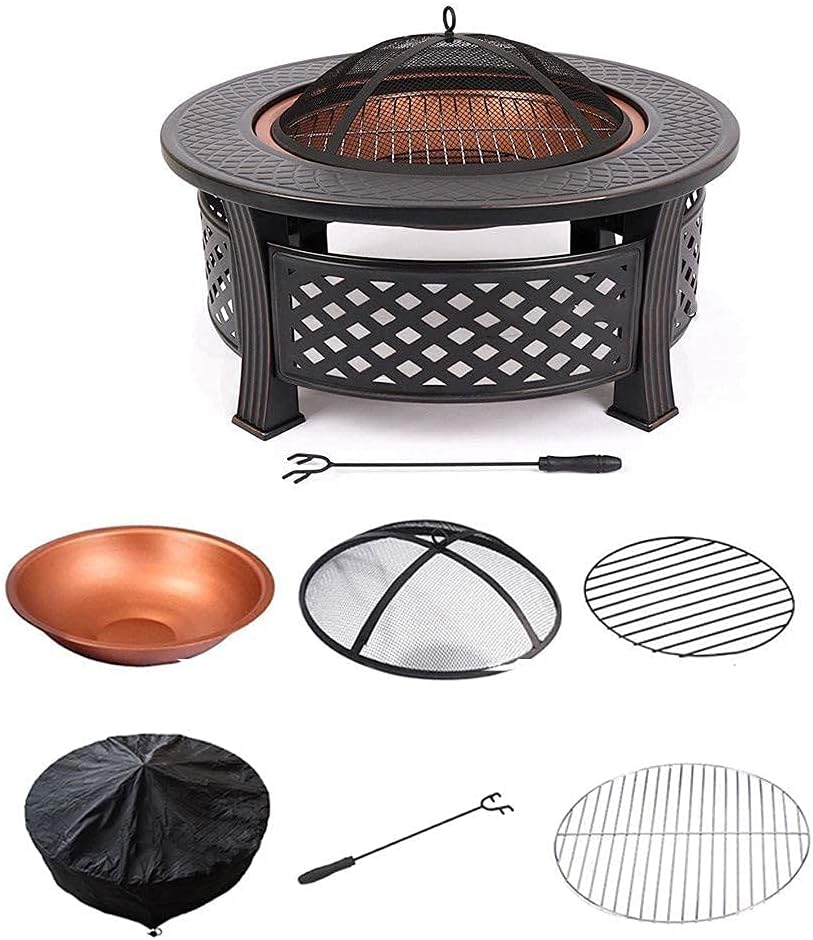 Firepit Table for Outside, Multifunctional Fire Pit Table, Firepit Table for Outside Wood Burning with Spark Screen Grate Grills Poker