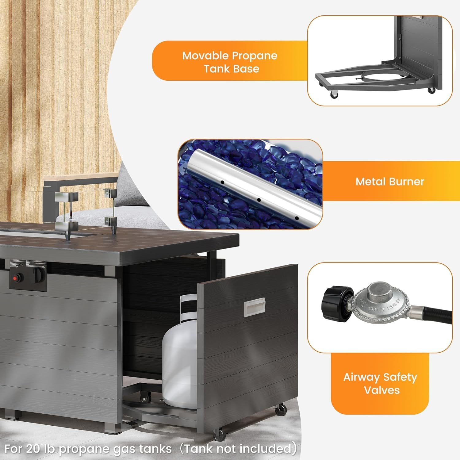 Sundale Outdoor 4 Piece Patio Furniture Set, Modern Aluminum Outdoor Furniture Sets with Fire Pit Table and 6