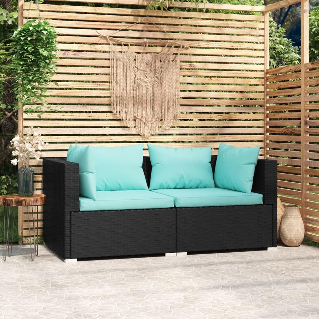 Patio Loveseat with Cushions Black Poly Rattan,Modern Rattan 2Seater Sofa for Outdoor Enjoyment with Water-Resistant Cushions Furniture Sets for Patio, Lawn & Garden