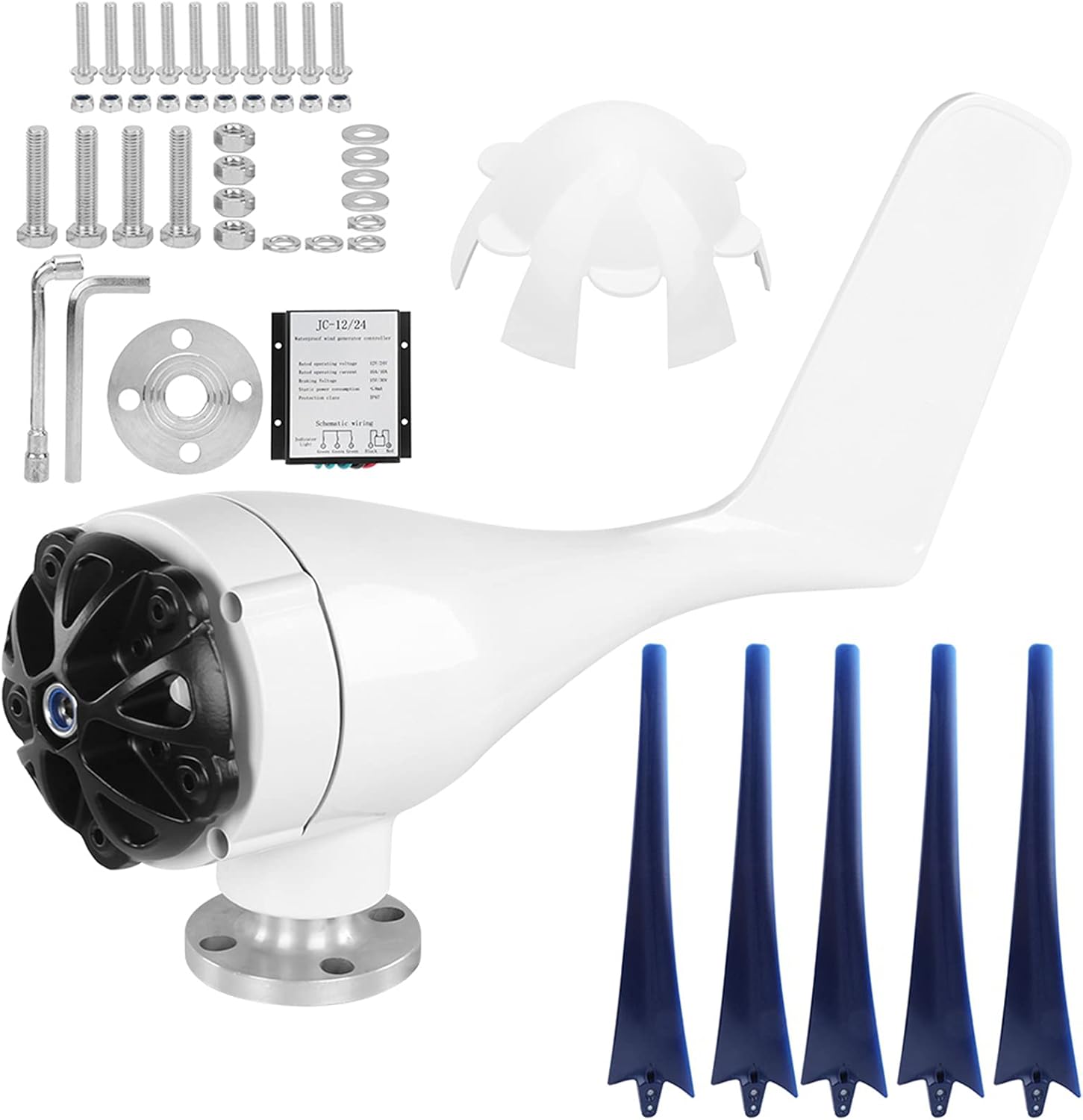 Yunseity Windmill Generator, 5 Blade Wind Generator, 12M / S Beautiful Look Practical 1600W Low Vibration for Boats -4080? (24V)