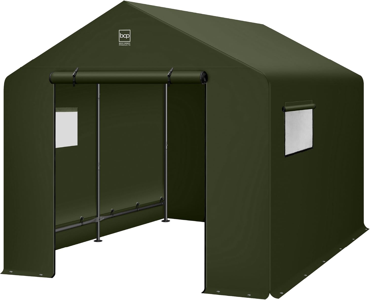 Best Choice Products 10x8ft Outdoor Storage Shed, Carport, Canopy Shelter, Dual Doors & Windows, Metal Frame, Weather-Resistant, Perfect for Storing Motorcycle, Bike, Garden Tools – Forest Green