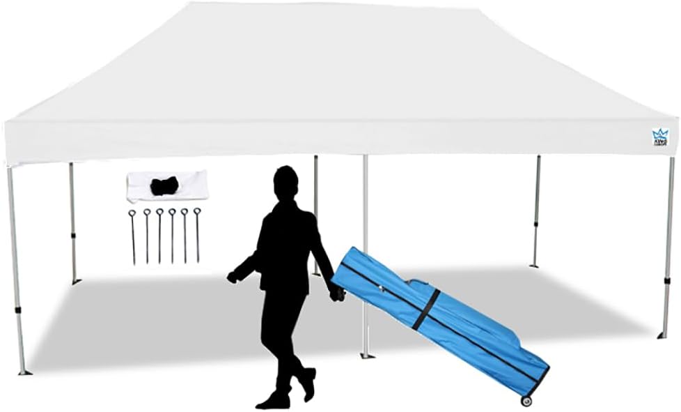 King Canopy Tuff Tent 10-Feet by 20-Feet Instant Pop up Canopy, 1-Inch Black Aluminum Frame, Guy Ropes and Stakes, White Cover