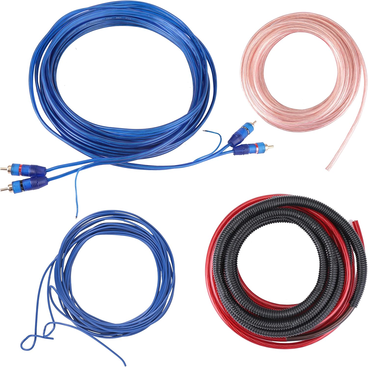 Pyle Car Stereo Wiring Kit - Audio Amplifier & Subwoofer Speaker Installation Cables (4 Gauge), Blue (PLAM40) & PAC SNI-35 Variable LOC Line Out Converter