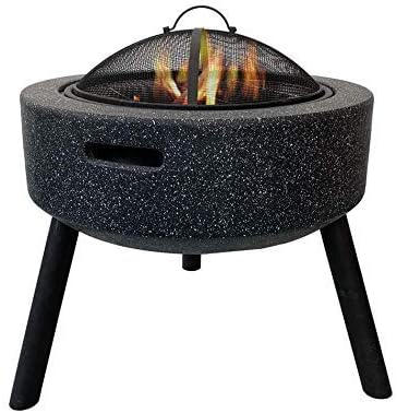 Fire Pit Bowl, Fire Pit with BBQ Grill Shelf Triangle Bracket Magnesium Oxide Material Outdoor Garden Fire Pit with Mesh Cover,Outdoor Fire Pits