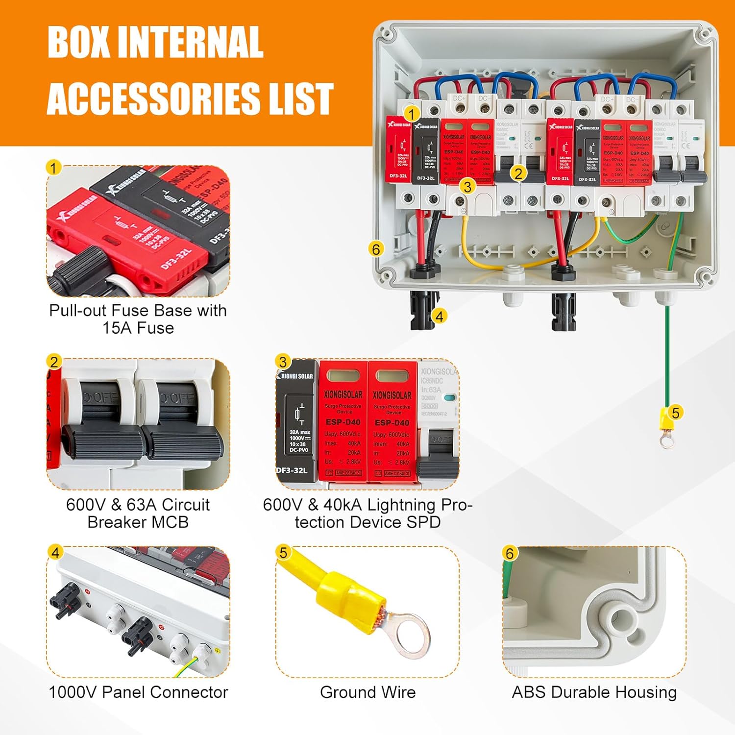 63A 600V DC PV Solar Disconnect Switch, IP66 Waterproof & Lightning Protection & Anti-UV Solar Circuit Isolator Combiner Box for Solar Panels