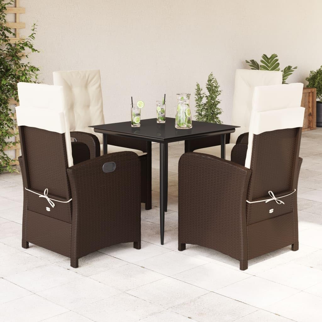 5 Piece Patio Dining Set with Cushions Brown Poly Rattan,Elegant Outdoor Dining Set with Adjustable Backrest and Cushions for Patio and Garden Furniture Sets for Patio, Lawn & Garden