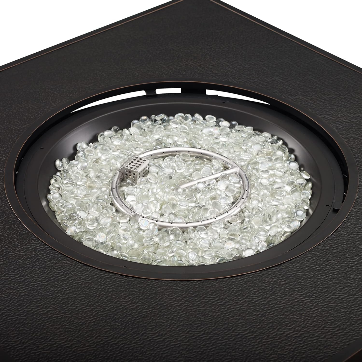 Square LPG/NG Gas Fire Pit Table 55K BTU w/Burner Lid, Cover, Fire Glass #65156