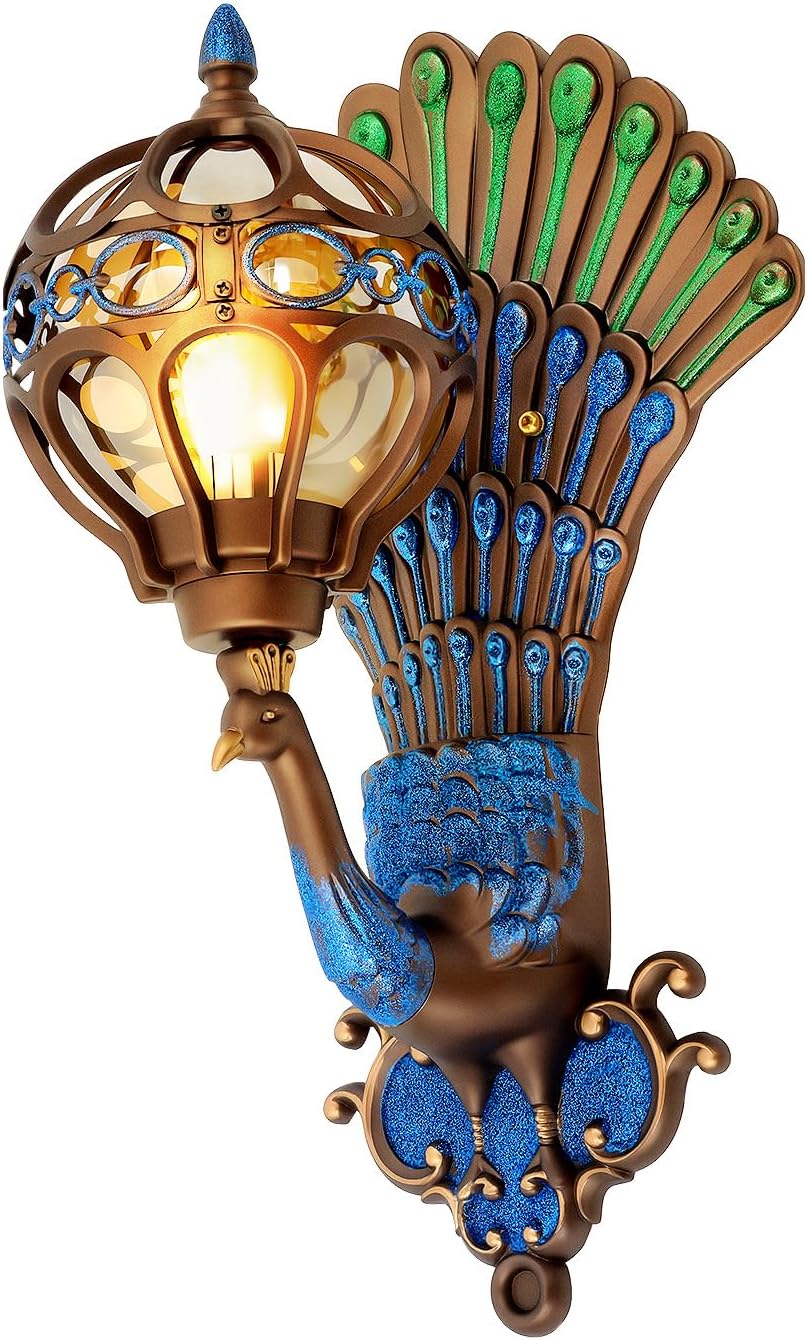 Peacock Wall Light, 21'' Retro Antique Art Decor Wall Sconce,110V 600W LED Wall Mounted Lamp,Outdoor Waterproof Walls Lamps Sconce Porch Light Fixture for Garden Corridor Garage Entryway