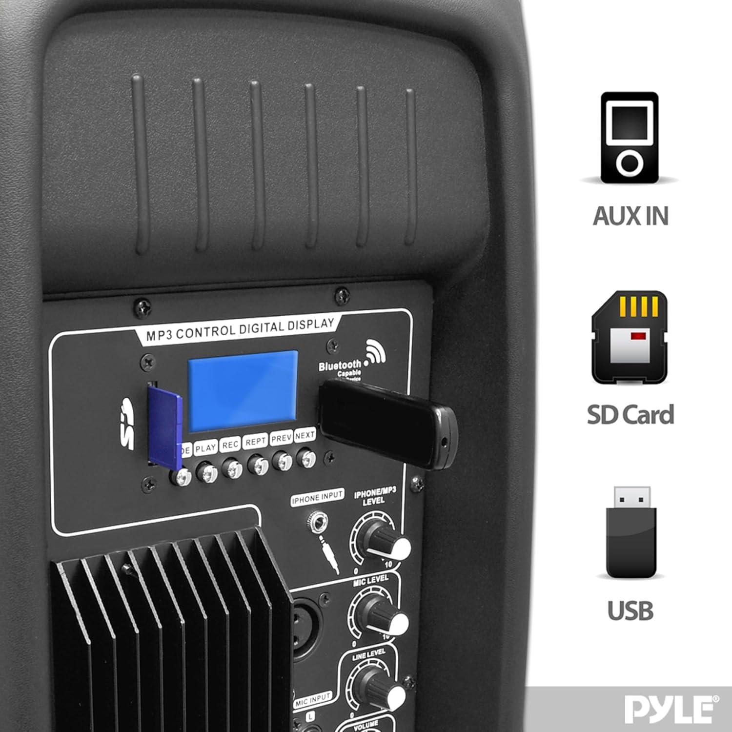 PYLE-PRO Powered Speaker Active PA- Loudspeaker Bluetooth System, 12 Inch Bass Subwoofer Stage Speaker Monitor, DJ Party Portable Sound Stereo Amp Sub for Concert Audio, Built-in USB for MP3 Amp
