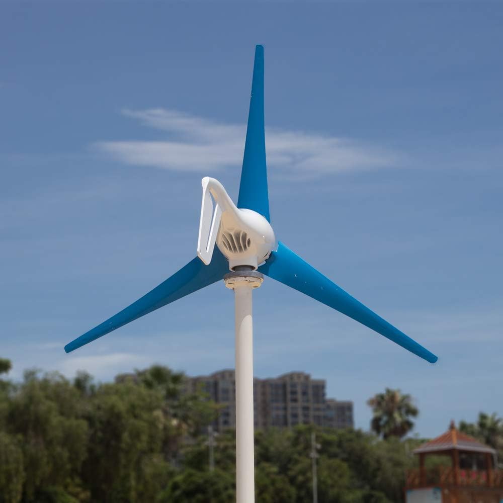 Light and Powerful Small Three Colors 3 Blade 400W Wind Turbine Generator Kit AC 12V/24V with Windmill Generator Controller for Home Use (12V-Blue)