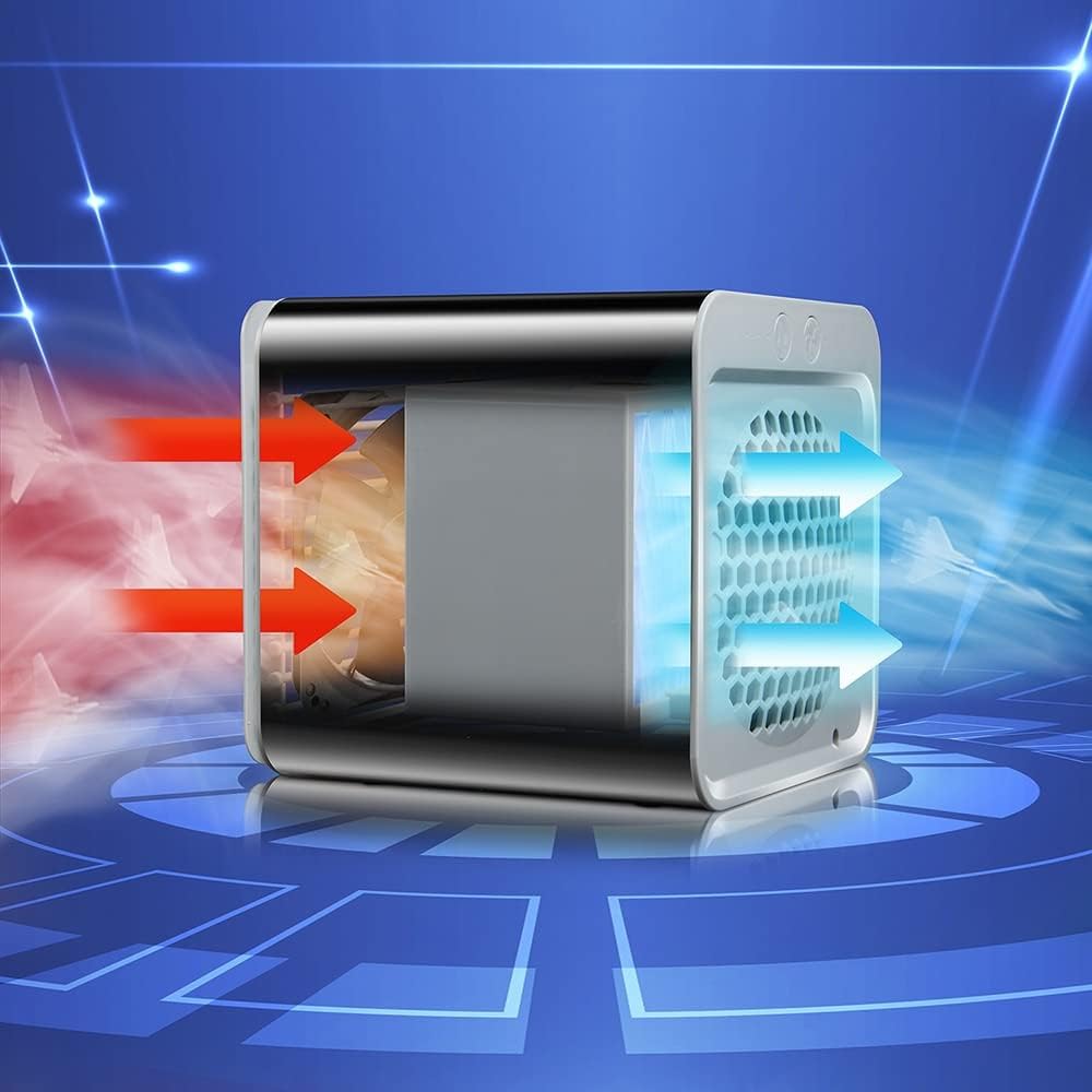 Mini Air Conditioner, Air Conditioner Portable for Room, USB Personal Air Cooler Fan w/Humidifier, 3 Speed, Evaporative Air Cooler for Office Pets Car