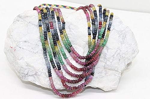 JEWELZ natural multi color precious ruby sapphire emerald gemstone faceted rondelle beads necklace/unique gift necklace/wholesale price size-3-4mm