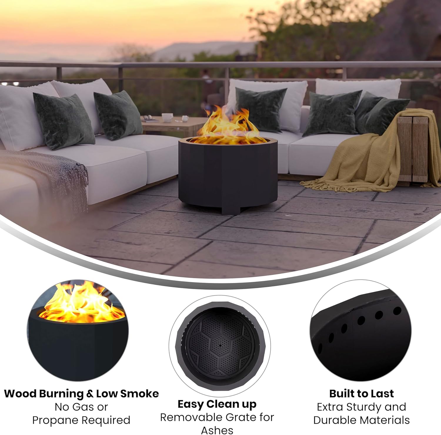 Taylor & Logan Zephyr 27 inch Smokeless Outdoor Firepit, Natural Wood Burning Portable Fire Pit With Waterproof Cover, Bronze