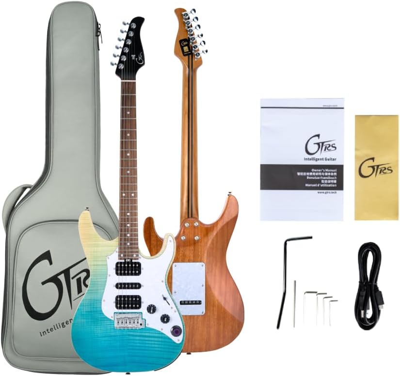 GTRS SL810 Smart Electric Guitar Kit with Stero Output，Effects System, HHS Pickup, Loop Drum Machine, 12 Hours Battery Life, Rosewood Fretboard(blue)