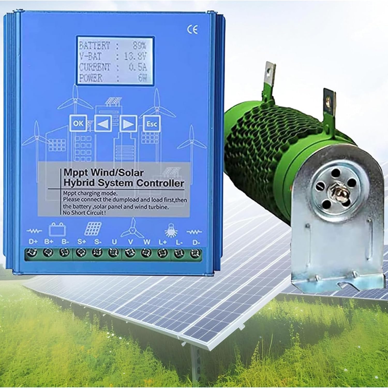 6000W MPPT Solar Charge Controller, with LCD Display 12V/24V Wind Charge Controller Solar Panel Battery Regulator Suitable for Wind Solar Panels(Blue) ,12V