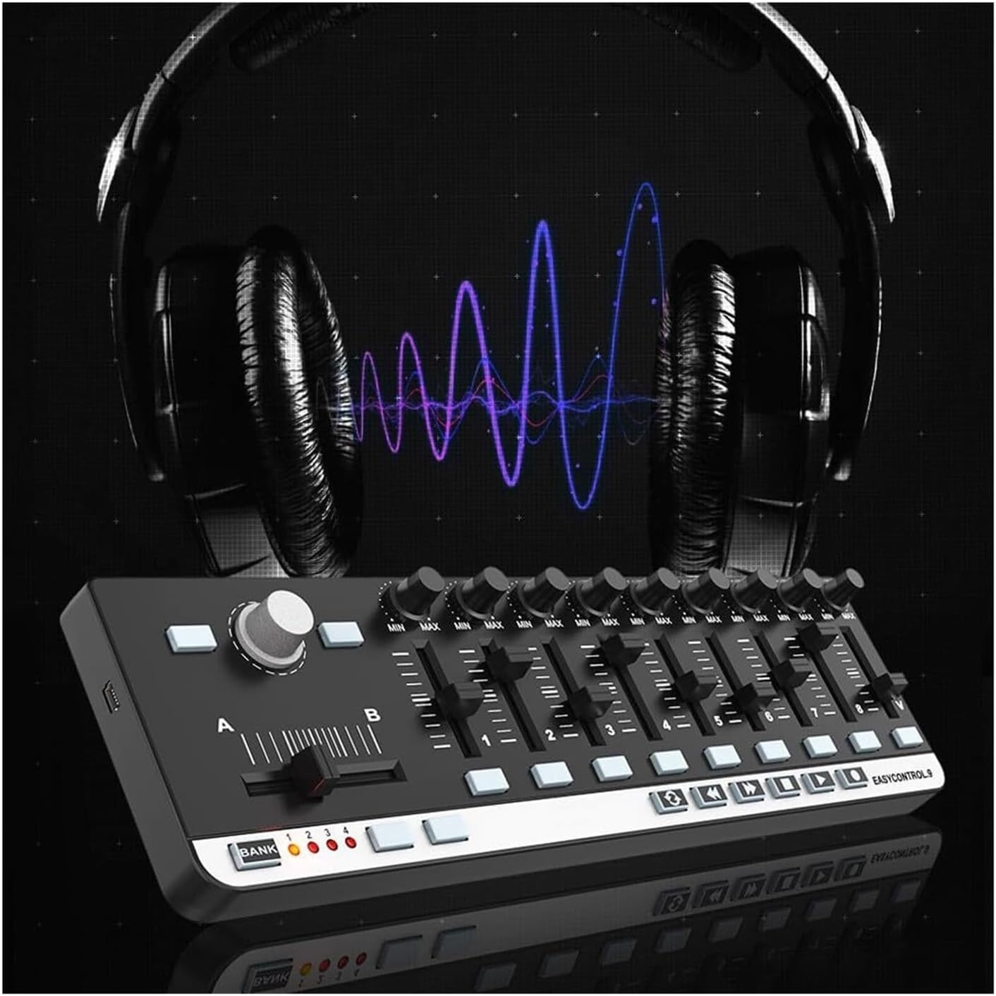 Portable Mini USB Slim-Line MIDI Controller with 9 Control Knobs, Plug-and-Play for Music Production Applicable to Ableton Live FL Studio Logic Pro