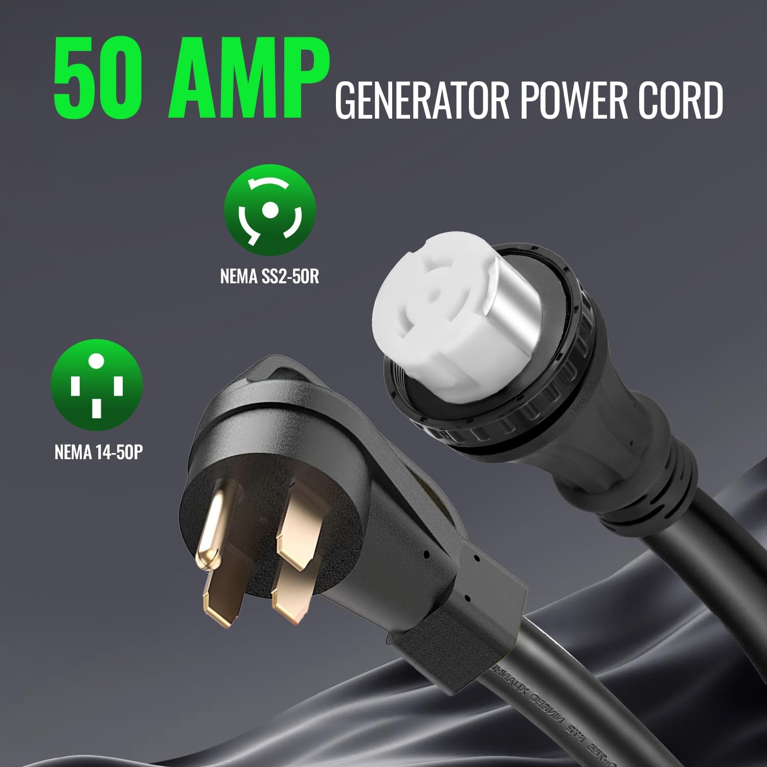 50 Amp 15FT RV Extension Cord Set with Power Inlet Box, Heavy Duty NEMA 14-50P to SS2-50R Generator Cord, 125/250V 12500W Twist Lock Cable for RV, Trailer, Camper, Home Backup