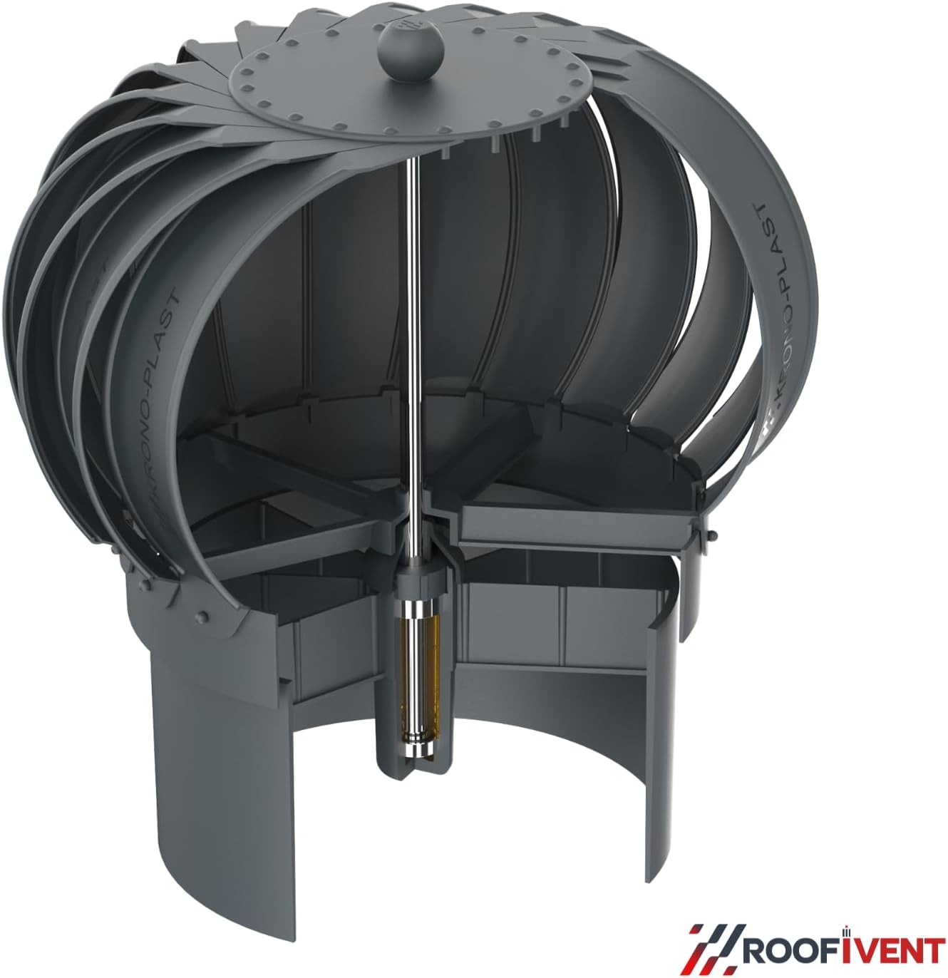 ROOFIVENT IVENT Turbo 8 inch ROOF Round Wind Turbine Exhaust Cowl/Graphite/UV Stable Polypropylene/High Performance Durable Turbine with Built in Spirit Level