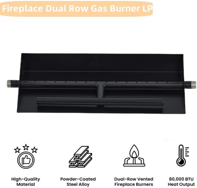 18 Inch Square Gas Fireplace Burner Pan, Outdoor Firepit Kit for Natural Gas and Propane, Fit for Backyard Patio, Gas Fire Pit Insert, Propane Fire Pit Kit