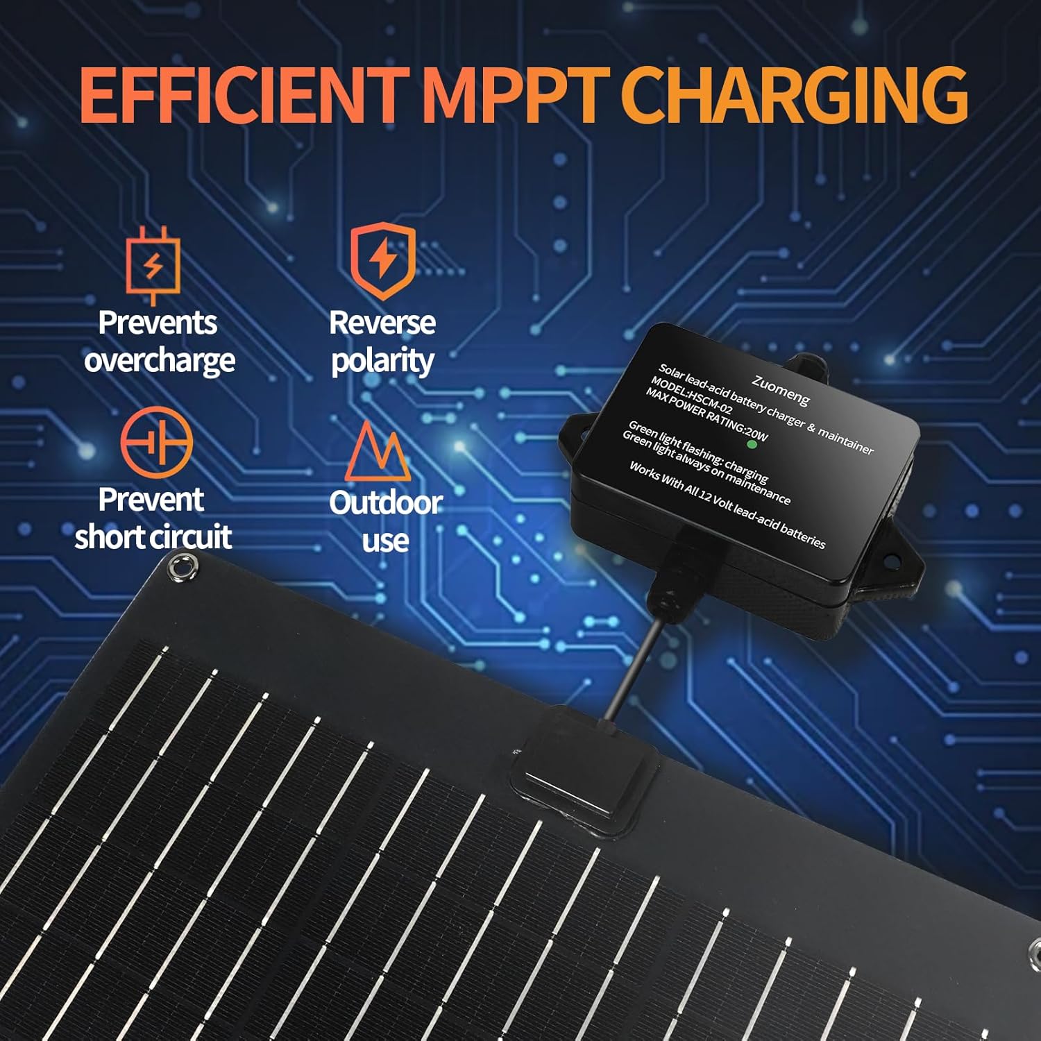 20W Solar Battery Charger & Trickle Charger Maintainer with Generator Cover, MPPT Pulse Tech Solar Panel Kit, Weatherproof 32
