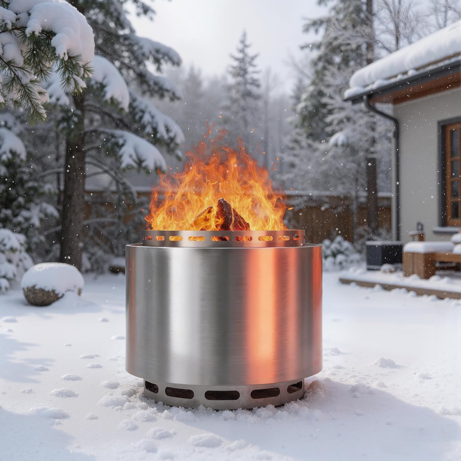 19 Inch Patio Fire Pit Outdoor Smokeless Fire Pit-Portable Stainless Steel Fire Smokeless Stove for Patio, Backyard, Garden, Camping