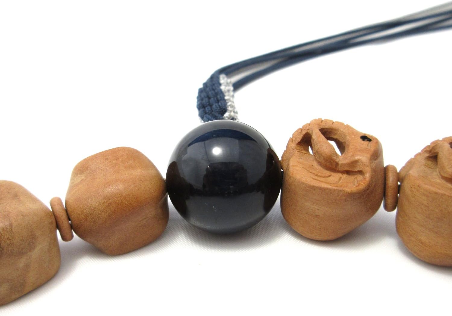 京都あさひ屋 Elephant Wood Carving with Blue Tiger Eye Japanese Juzu Buddhist Prayer Beads Handemade in Kyoto JUA34