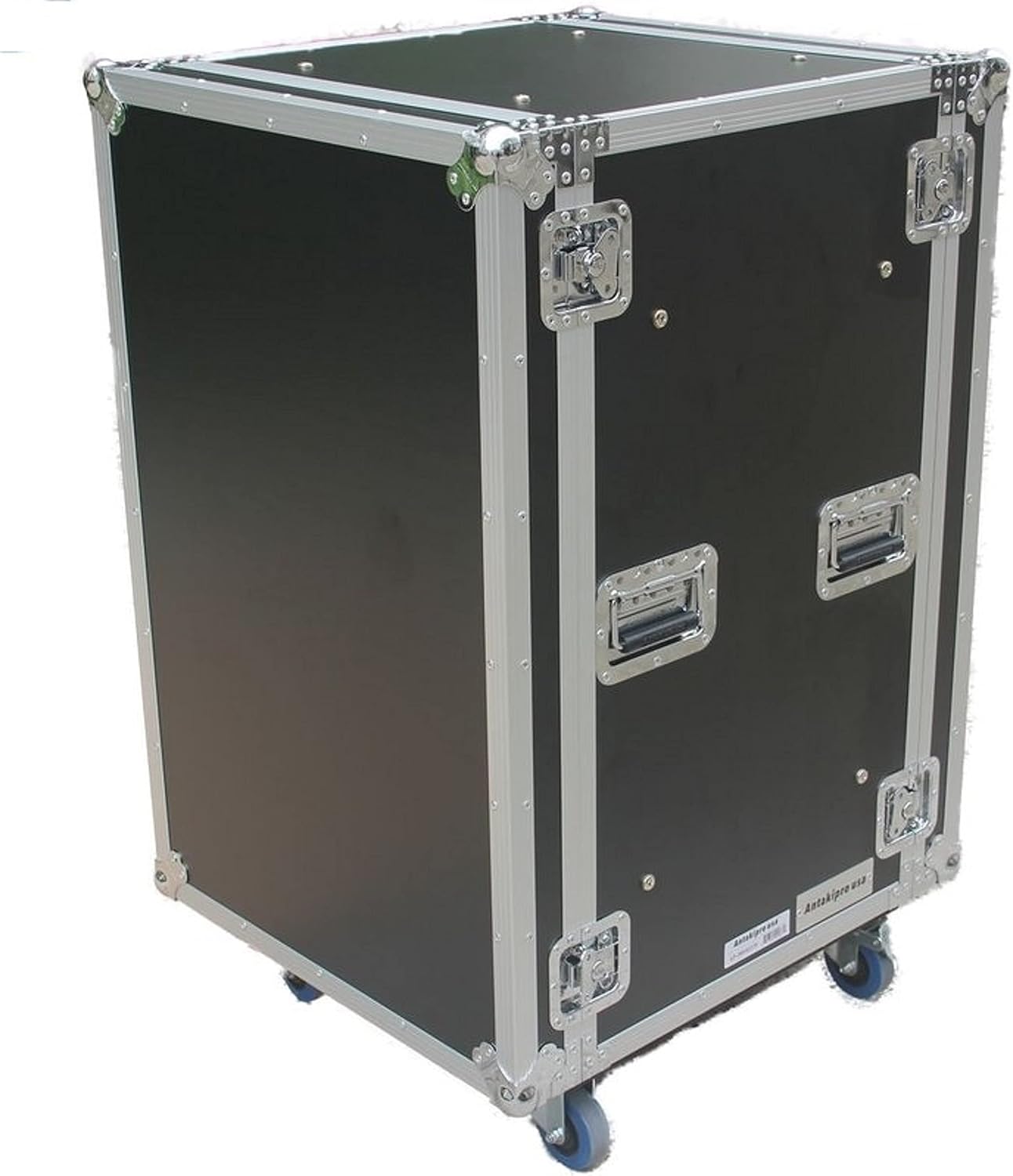 AP-18SM21W Fly Drive Shock Mount Case for 19-in Width DJ Amplifier or Similarly Sized Equipment with Laptop Shelf and Wheels, Black