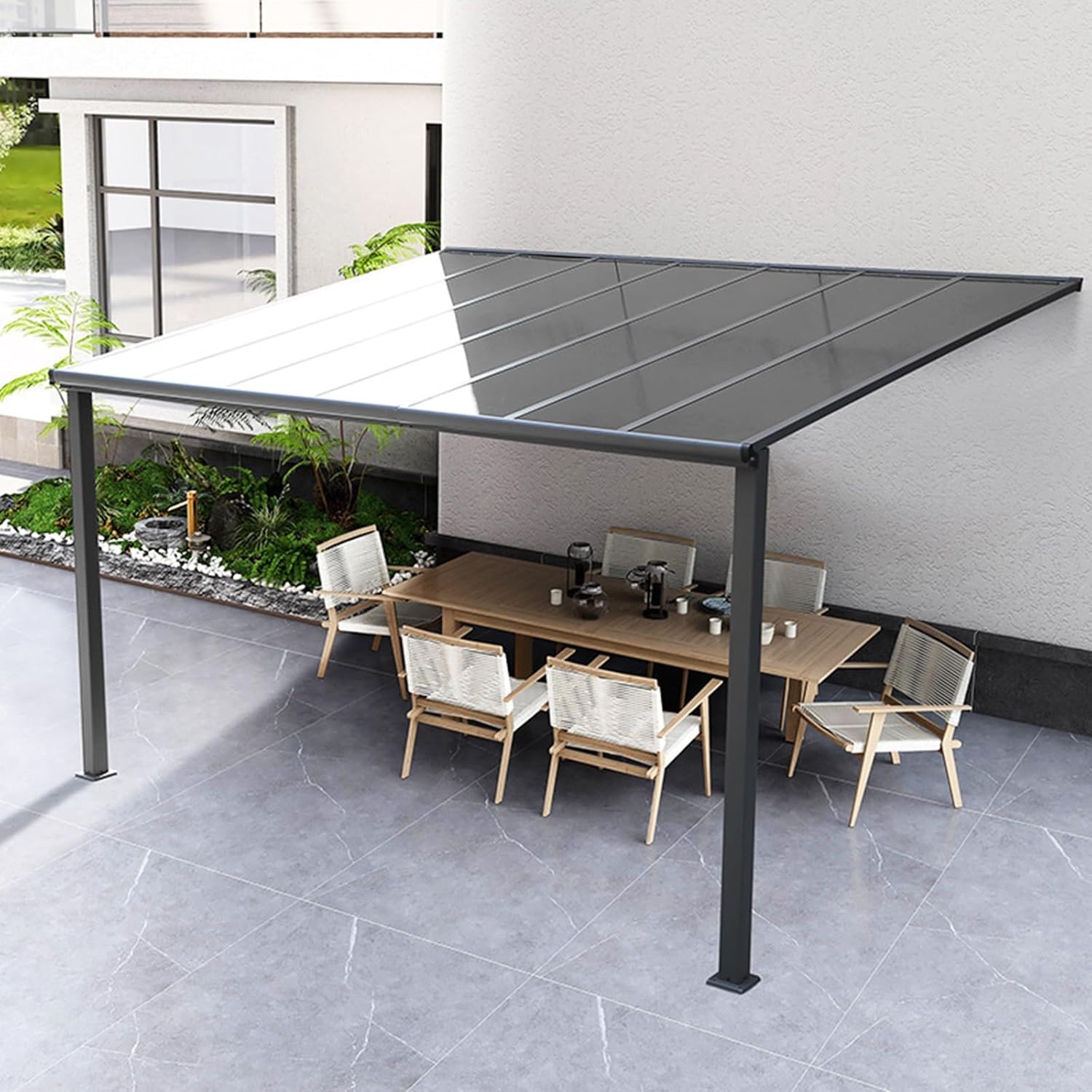 Wall Mounted Patio Hardtop Gazebo, Top Lean to Pergola with Sun Panel, Outdoor Patio Lean to Gazebo Canopy Awnings, Aluminum Frame, for Patio, Garden, Lawn
