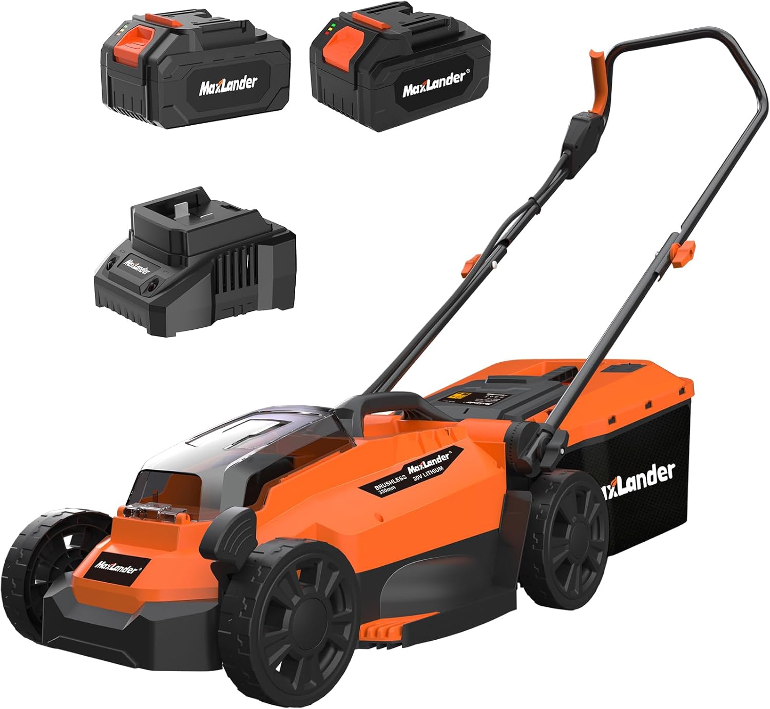 Maxlander Lawn Mowers/4.0 Ah Battery, 13Inch Electric Lawn Mower Cordless, 20V 2-in-1 Battery Powered Lawn Mower with Brushless Motor, 5-Position Height Adjustment, with Battery and Charger