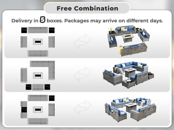 Outdoor Patio Furniture Set,Outdoor Wicker Patio Sectional Furniture Sets,All-Weather Rattan Sectional Sofa Chairs Conversation Set (Denim Blue, 13 PCS w/ 42