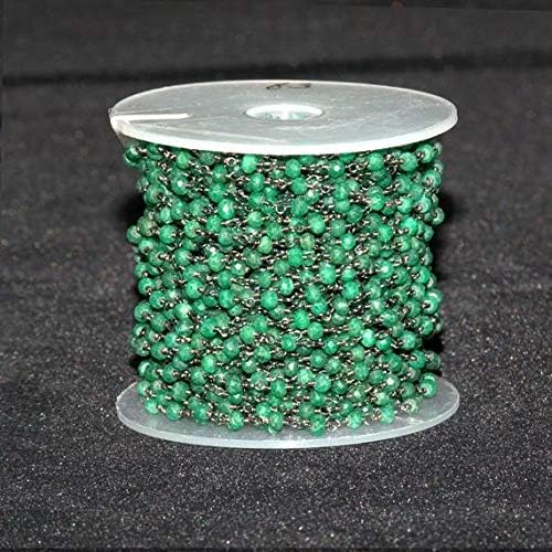 JEWELZ emerald wire wrapped on black oxidised plated chain - rosary style beaded chain 3-3.5mm 10 feet strand.