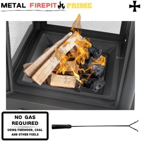 Outdoor Fire Pit with Grill, Heavy Duty Garden Metal Firepit for Backyard, Patio - 24.41
