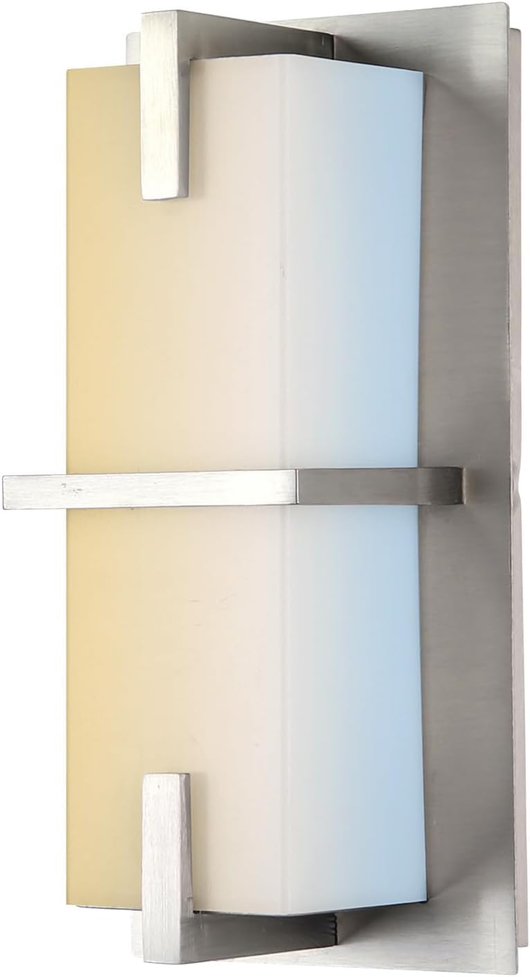 Diodesy- LED Wall Sconce Rectangular Light Fixture 10-inch with Brushed Nickel & Acrylic Diffuser 30K/40K/50K Adjustable 12W (75W Equivalent) 800LM Dimmable Indoor Outdoor for Hallway Bedroom Bathroom