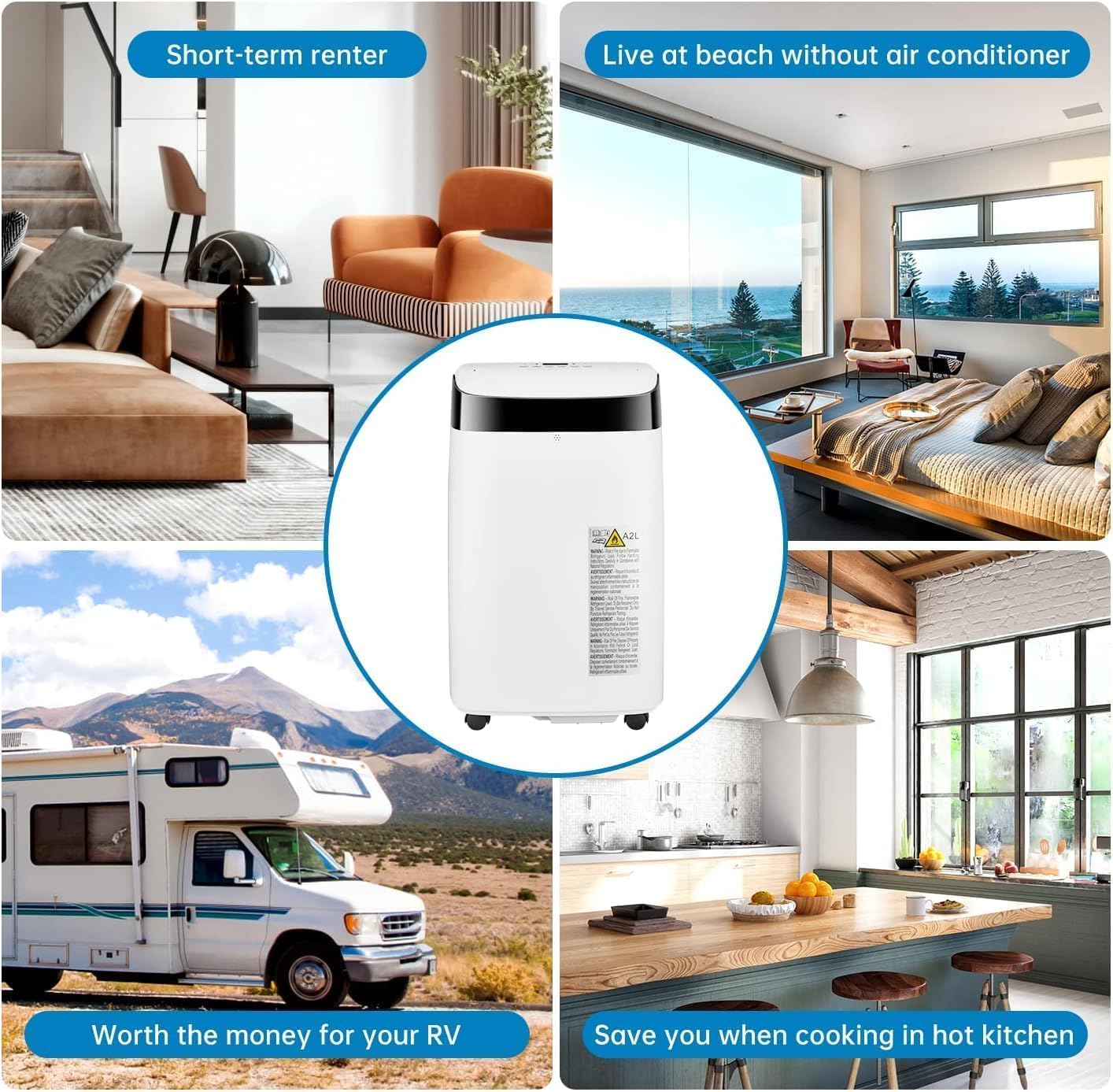 12,000 BTU Portable Air Conditioner - 8,000 BTU (SACC) Cools 550 Sq.Ft, 3-in-1 AC with Dehumidifier & Fan, 51dB Quiet, 24H Timer, Remote for Home/Office