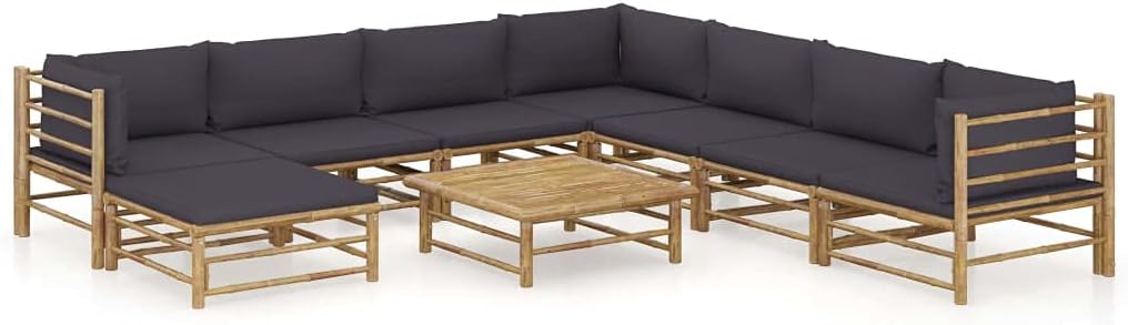 9 Piece Patio Lounge Set with Dark Gray Cushions Bamboo,Premium Bamboo Patio Lounge Set with Removable and Washable Cushions for Enhanced Relaxation Patio Furniture Sets, Outdoor Furniture Sets