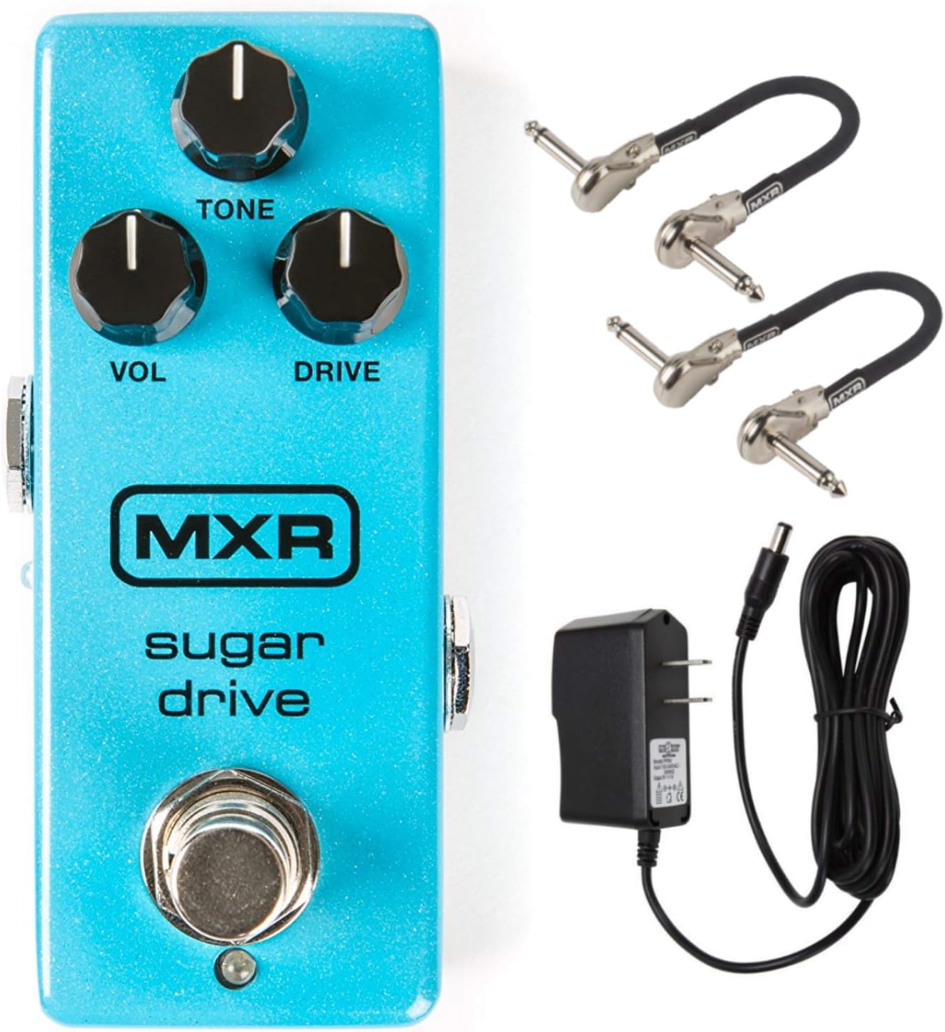 Briskdrop MXR M294 Sugar Drive Pedal Bundle with 2 MXR Patch Cables and Power Supply
