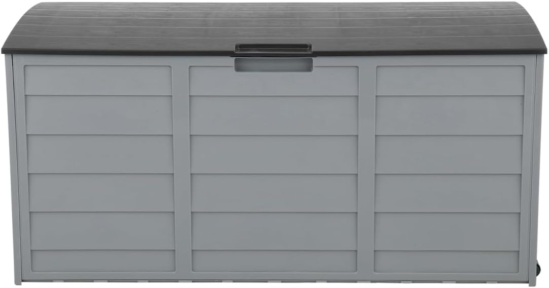 75 Gallon Outdoor Storage Box, Plastic Storage Containers with Lid, Patio Deck Box Furniture with Lockable Design and UV-Resistant, for Garden, Pool, Balcony, Yard, Grey