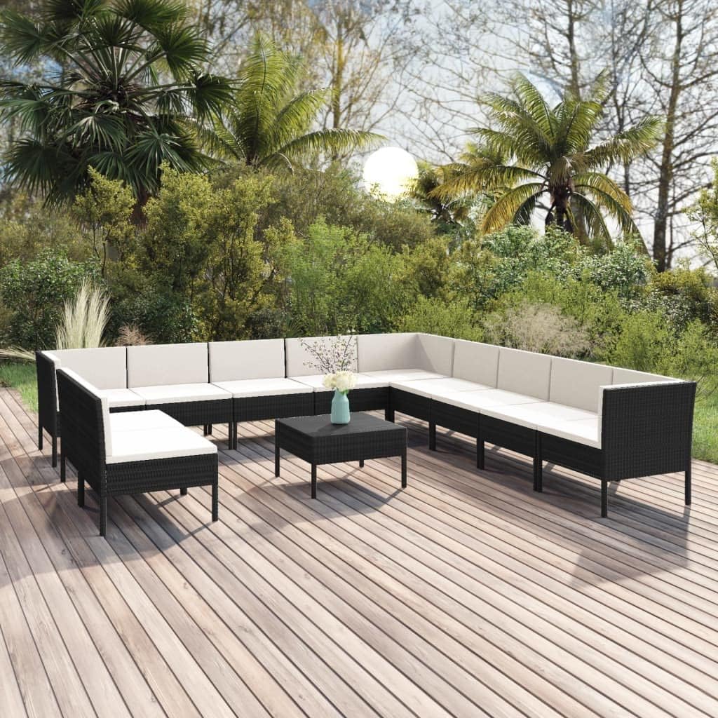 12 Piece Patio Lounge Set with Cushions Poly Rattan Black,Create Your Dreamy Outdoor Oasis with Our WeatherResistant Patio Lounge Set Patio Furniture Sets, Outdoor Furniture Sets