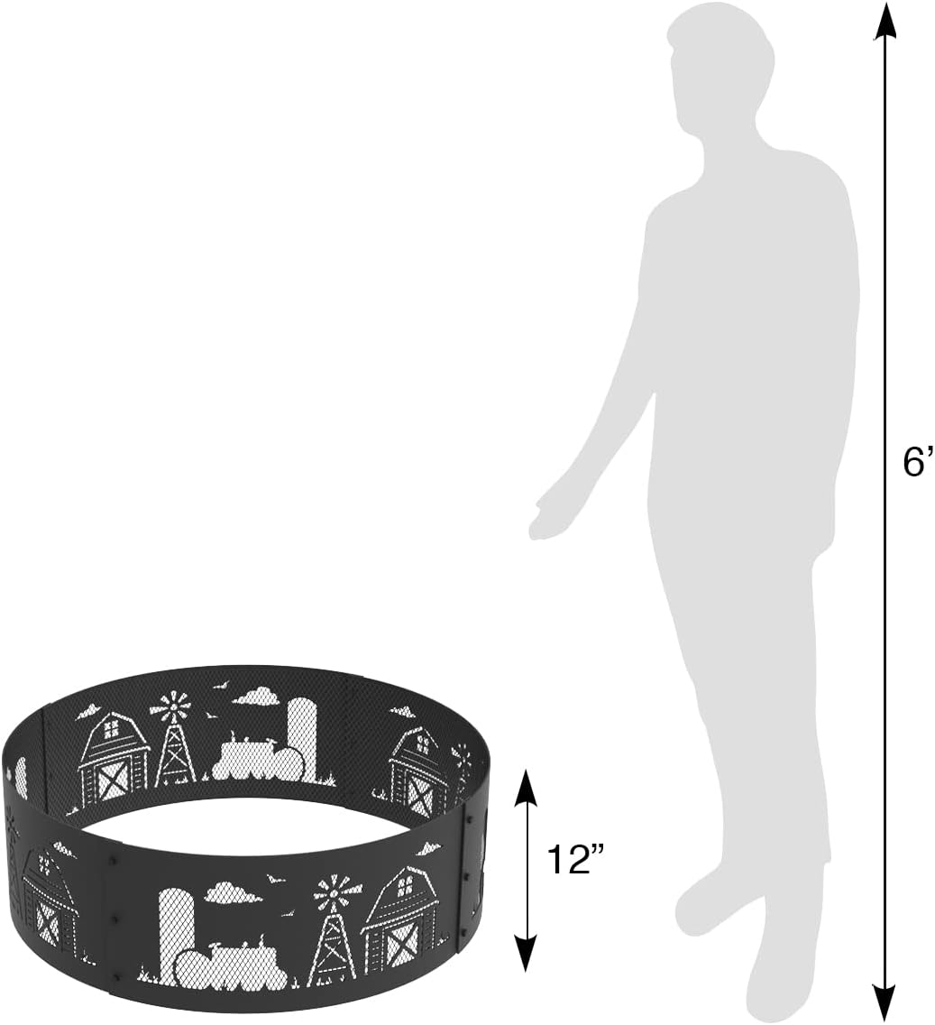 Blue Sky Outdoor Steel Decorative Fire Pit Ring, Farm Design, 36