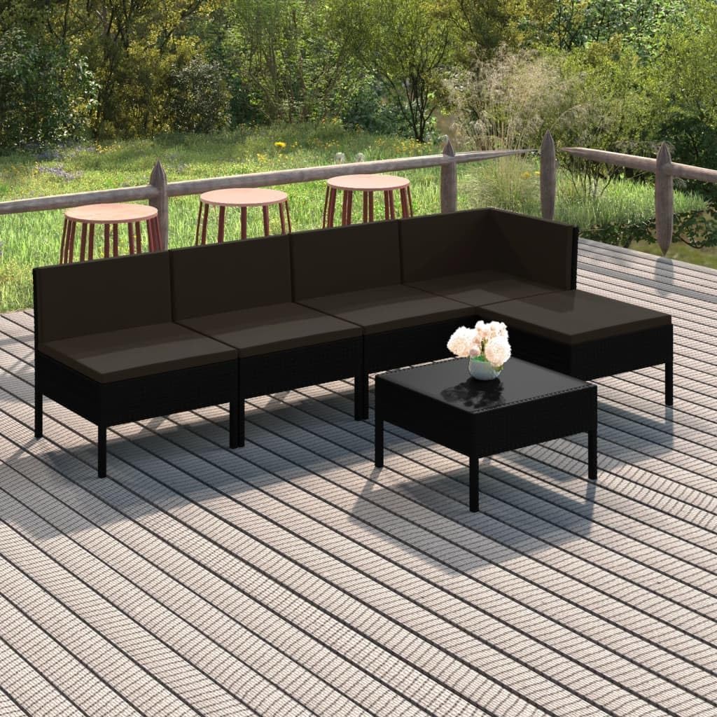 6 Piece Patio Lounge Set with Cushions Poly Rattan Black,Outdoor Patio Lounge Set with Comfortable Cushions for Relaxing and Enjoying Summer Patio Furniture, Outdoor Furniture Sets